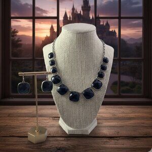Premier Designs Earring & Necklace Set w/black Gems Statement Piece